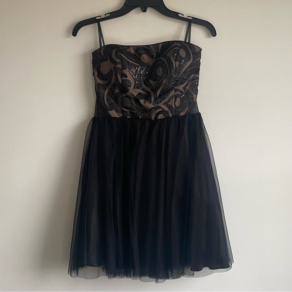 Jump Black and Tan Strapless Mini Dress with Tulle Skirt Size 5/6